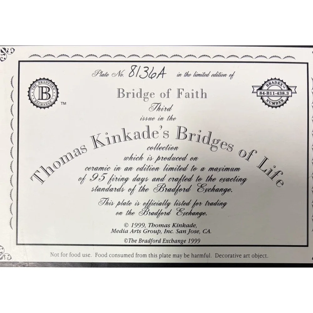 Thomas Kincaid Bridge Of Faith Tile Bridges Of Life Bradford Exchange 1999 8136A